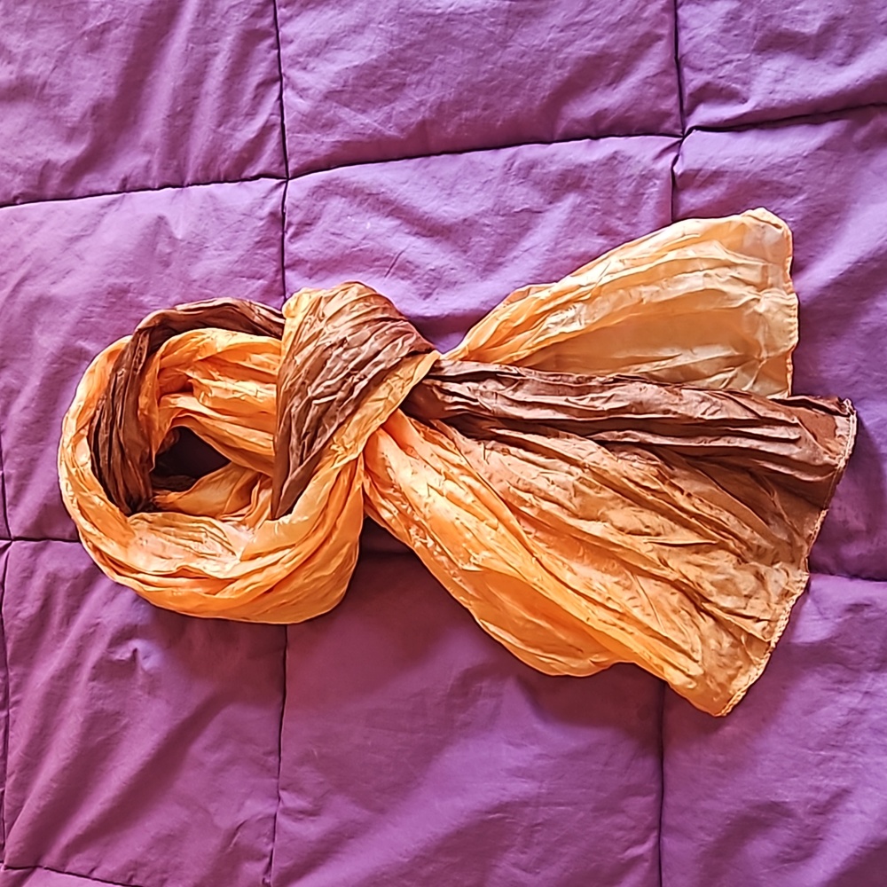 Puffy, Crinkled, Lightweight Avon Vibrant Orange / Brown Shiny Ombre Scarf